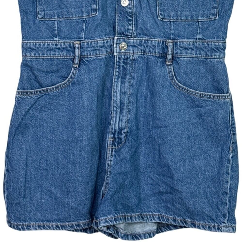 Zara Sleeveless Collard Button Denim Short Jean Shorts Romper L Dark Wash Blue - Picture 4 of 15